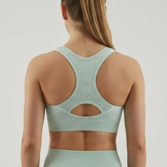 NWT Marika Low Impact Ribbed Sports Bra "Aqua Fair" Size L - Picture 2 of 2